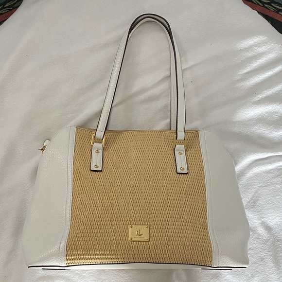 Lauren Ralph Lauren White and Tan Tote Bag - Picture 1 of 10